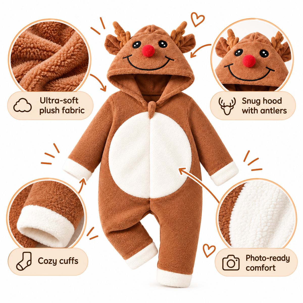 Soft Reindeer Romper – Christmas Photo Ready